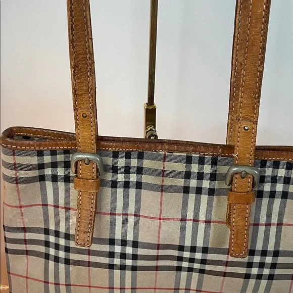 BurberryS Blue Label Plaid Tote Bag with Tan Accents - Picture 7 of 16